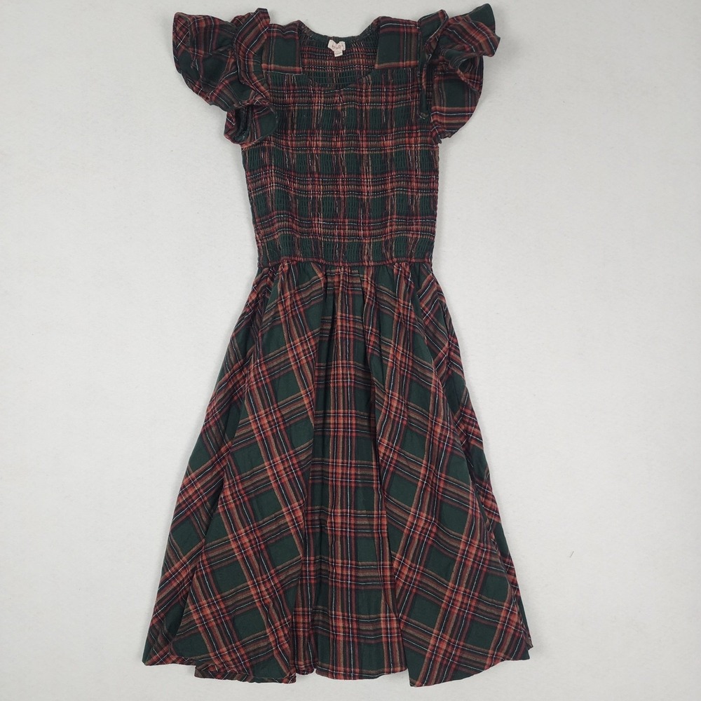 Ivy City Co Hattie Dress Girls 13/14T Red Evergreen Plaid Flutter Sleeve Ruffle